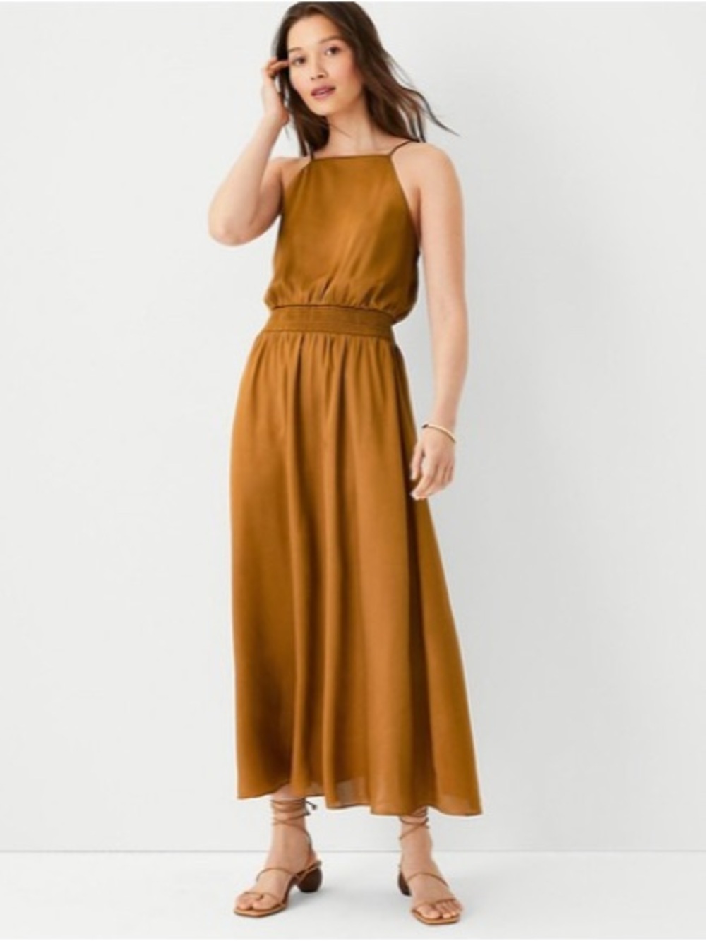 Ann Taylor Sleeveless Square Neck Satin Maxi Dress Size Small